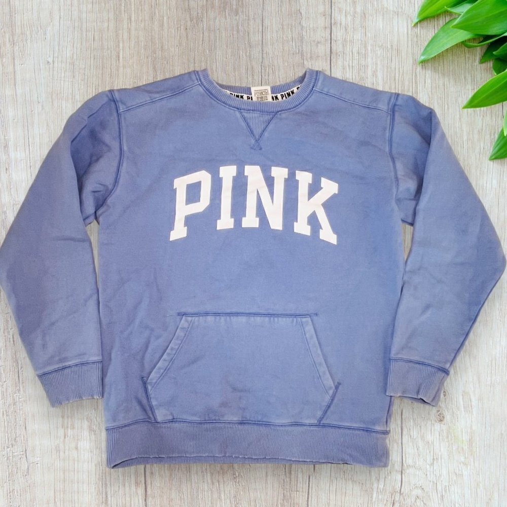 VICTORIA'S SECRET PINK Logo Sweatshirt Hoodie Oversized Periwinkle Purple Blue